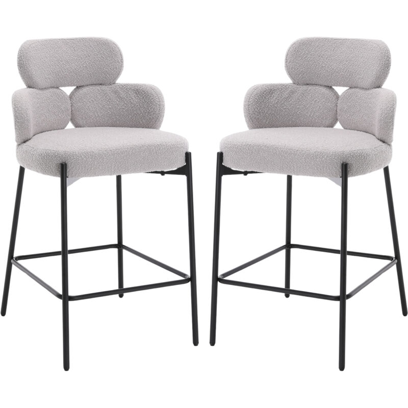 foto del prodotto set di 2 sgabelli da bar sgabelli cucina moderni in pelliccia sgabelli alti con schienale con gambe in metallo, grigio