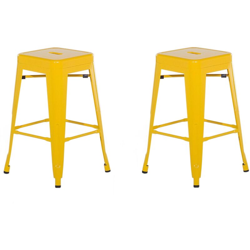 foto del prodotto set di 2 sgabelli in acciaio giallo impilabili moderni 60 cm cabrillo