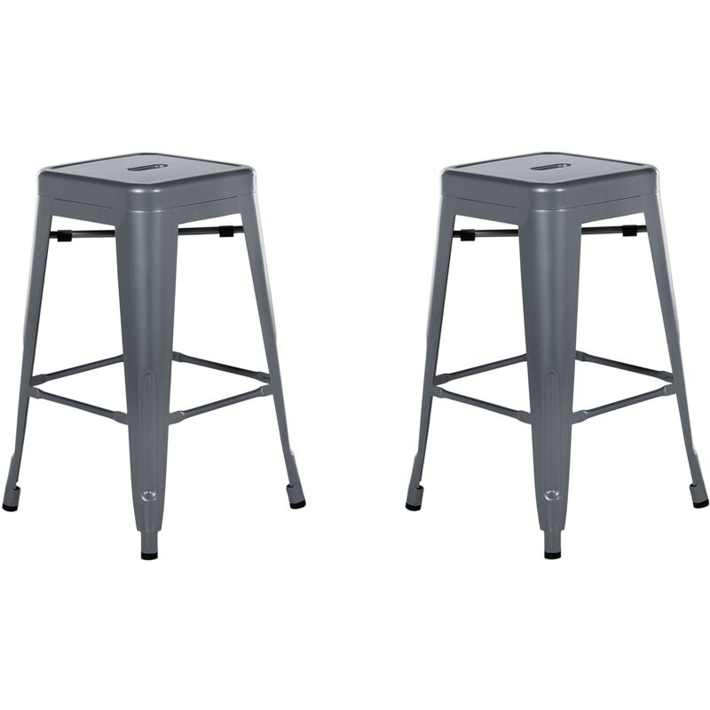 foto del prodotto set di 2 sgabelli in acciaio grigio impilabili moderni 60 cm cabrillo
