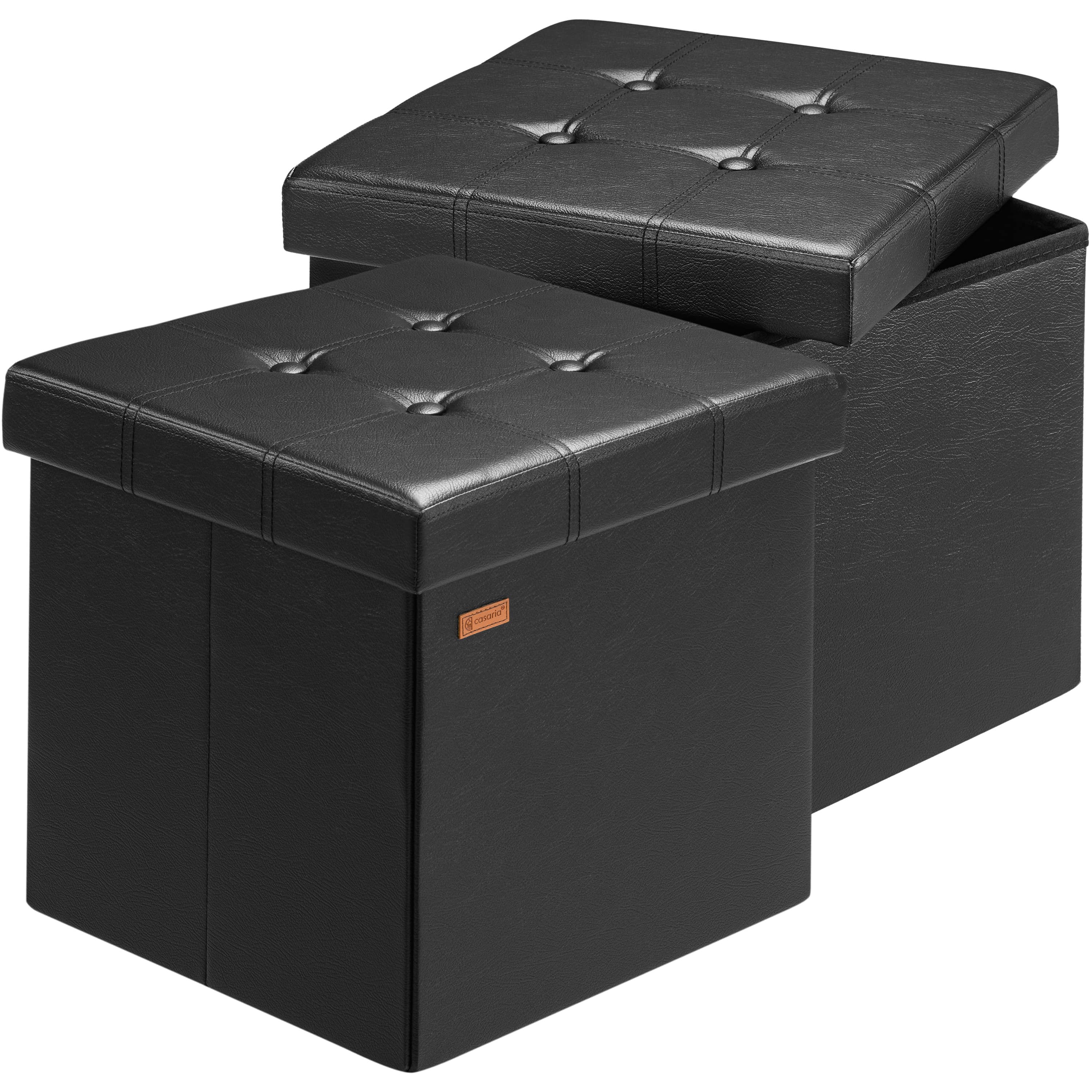 foto del prodotto set di 2 sgabelli in similpelle nera 38x38x38cm pieghevoli