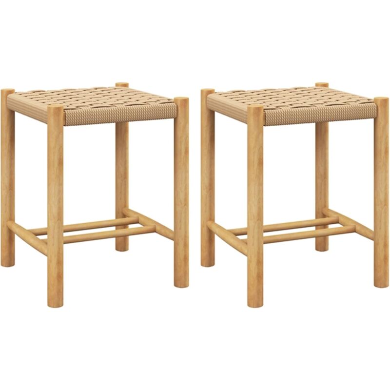 foto del prodotto set di 2 sgabelli intrecciata in carta, sgaballi poggipiedi in legno, fino a 150 kg, 36 x 36 x 45 cm costway
