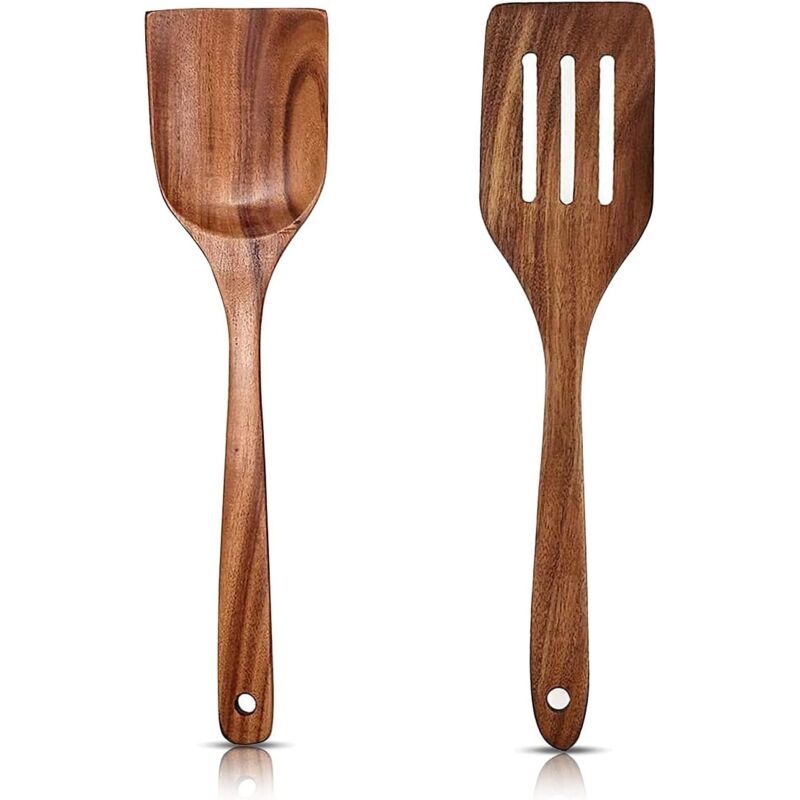 foto del prodotto set di 2 spatole in legno da 30 cm, utensili da cucina in pregiato weng , resistenti ai graffi e al calore.