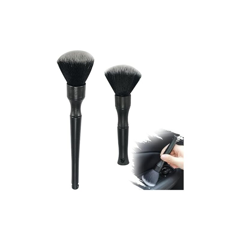 foto del prodotto set di 2 spazzole per la pulizia dell auto, per la pulizia di cerchi e stemmi nero manico corto manico lungo 