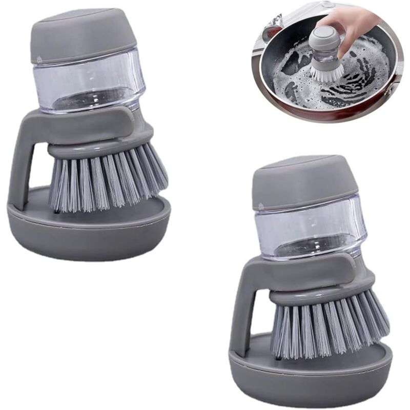 foto del prodotto set di 2 spazzole per piatti da cucina, spazzola per strofinare con serbatoio dell acqua, distributore di detersivo per piatti incorporato e supporto