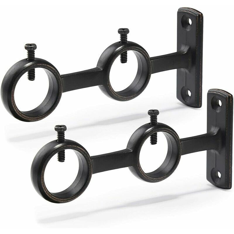 foto del prodotto set di 2 staffe per asta per tende ganci doppi per asta per tende soggiorno, camera da letto, asta per tende nero 2 pezzi 