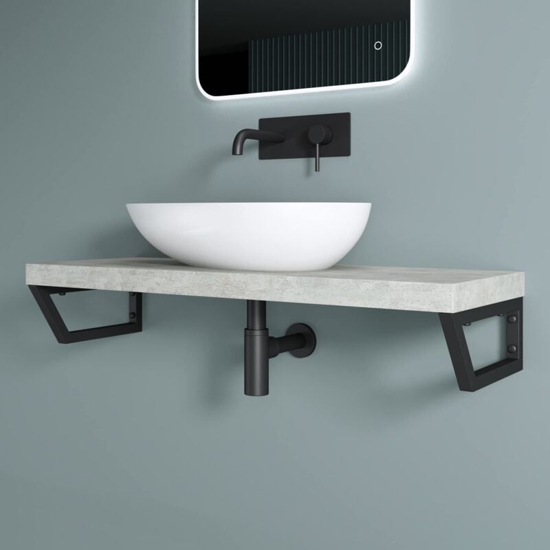foto del prodotto set di 2 staffe per lavabo reggimensola trapezio 380x150 mm in acciaio inox nero, supporti da parete per mensole, lavabi e portasciugamani wh04