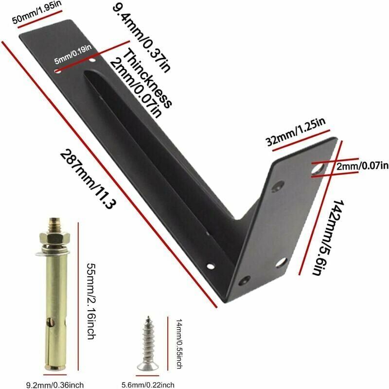foto del prodotto set di 2 staffe per mensole da 290 mm, staffe per mensole resistenti, staffe per mensole montate a parete, staffe per mensole resistenti con viti,
