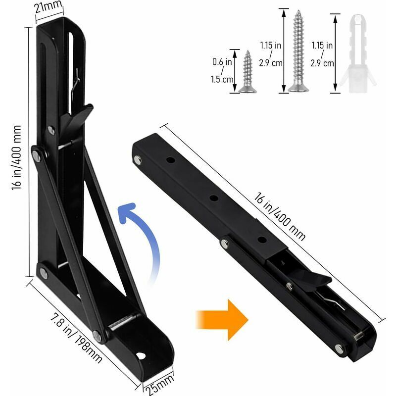 foto del prodotto set di 2 staffe per mensole da 400 mm, staffe per console pieghevoli, staffe da parete pieghevoli in acciaio inox, capacit di carico 80 kg 176