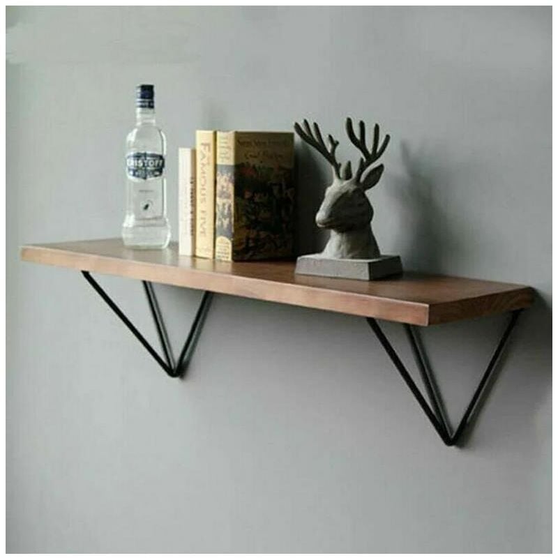 foto del prodotto set di 2 staffe per mensole in metallo a triangolo con prisma geometrico mid-century, staffe da parete nere, spesse