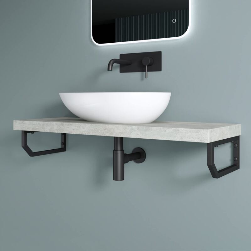 foto del prodotto set di 2 staffe per scaffale reggimensola rettangolare 330x150 mm in acciaio inox nero, supporti da parete per mensole, lavabi e portasciugamani