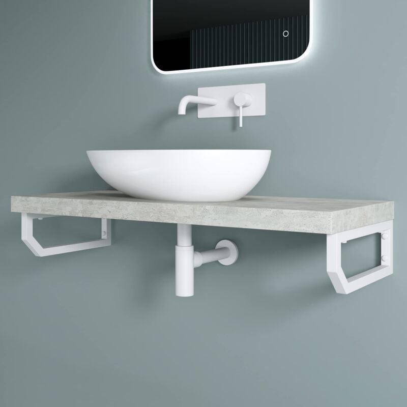 foto del prodotto set di 2 staffe per scaffale reggimensola rettangolare 400x150 mm in acciaio inox bianco, supporti da parete per mensole, lavabi e portasciugamani