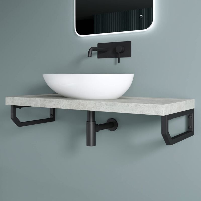 foto del prodotto set di 2 staffe per scaffale reggimensola rettangolare 400x150 mm in acciaio inox nero, supporti da parete per mensole, lavabi e portasciugamani