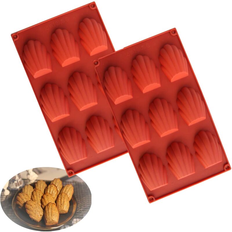 foto del prodotto set di 2 stampi per dolci, stampi per dolci in silicone, stampo per madeleine a 9 fori, stampo per dolci antiaderente, adatto per torte di mousse al