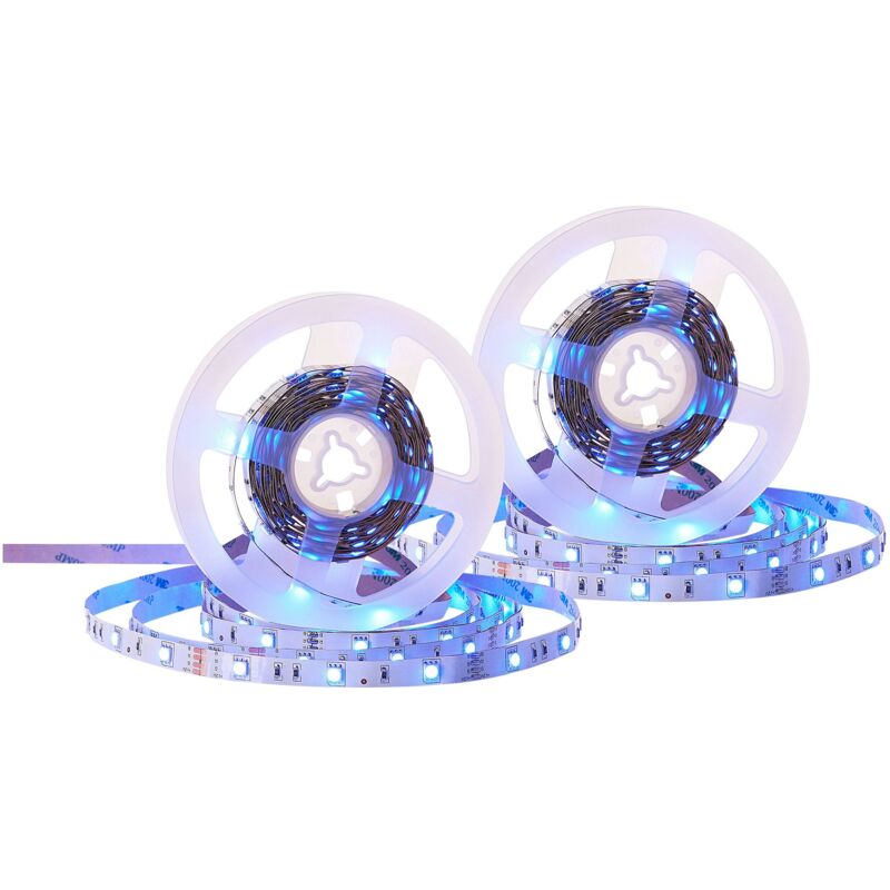 foto del prodotto set di 2 strisce 5 m led di illuminazione regolabile 16 colori luce bianca controllo remoto kikori