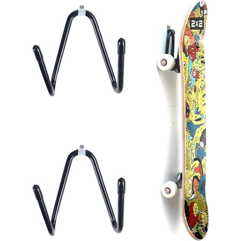 foto del prodotto set di 2 supporti da parete per skateboard, con viti di sospensione, per skateboard, longboard, pennyboard, chitarra classica lablanc