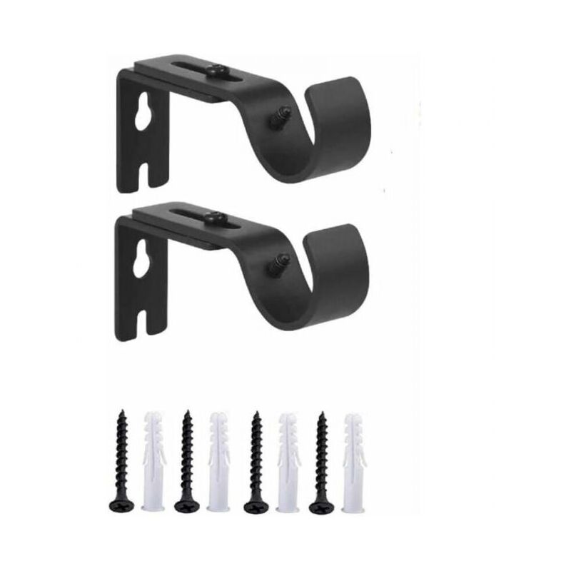 immagine 0 del prodotto set di 2 supporti da parete regolabili e resistenti, neri, per aste per tende in metallo.