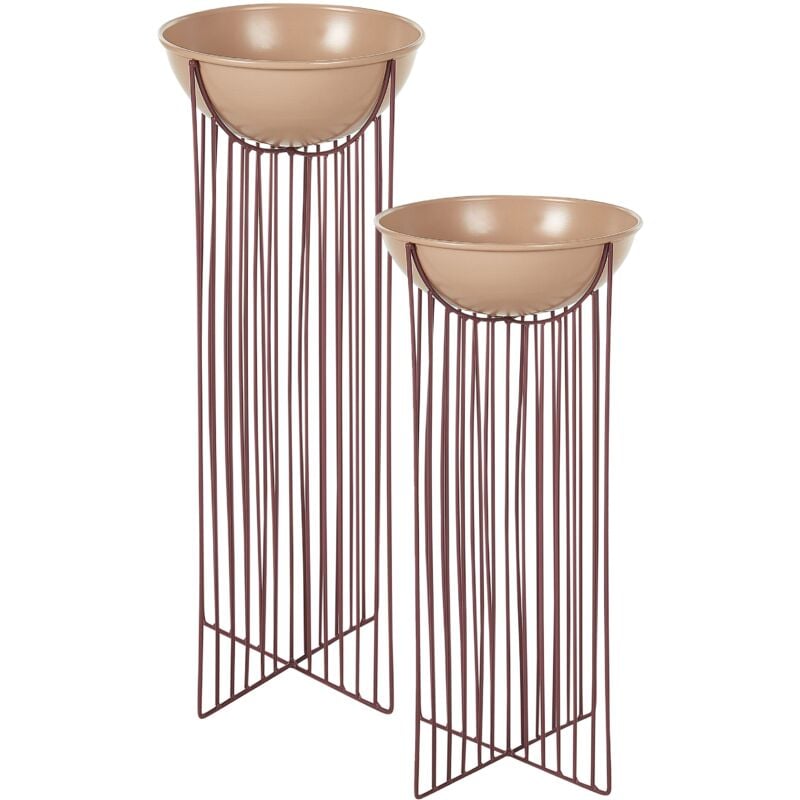 foto del prodotto set di 2 supporti per piante per vaso per fiori rotondo 55 45 cm in metallo rosa ficaria