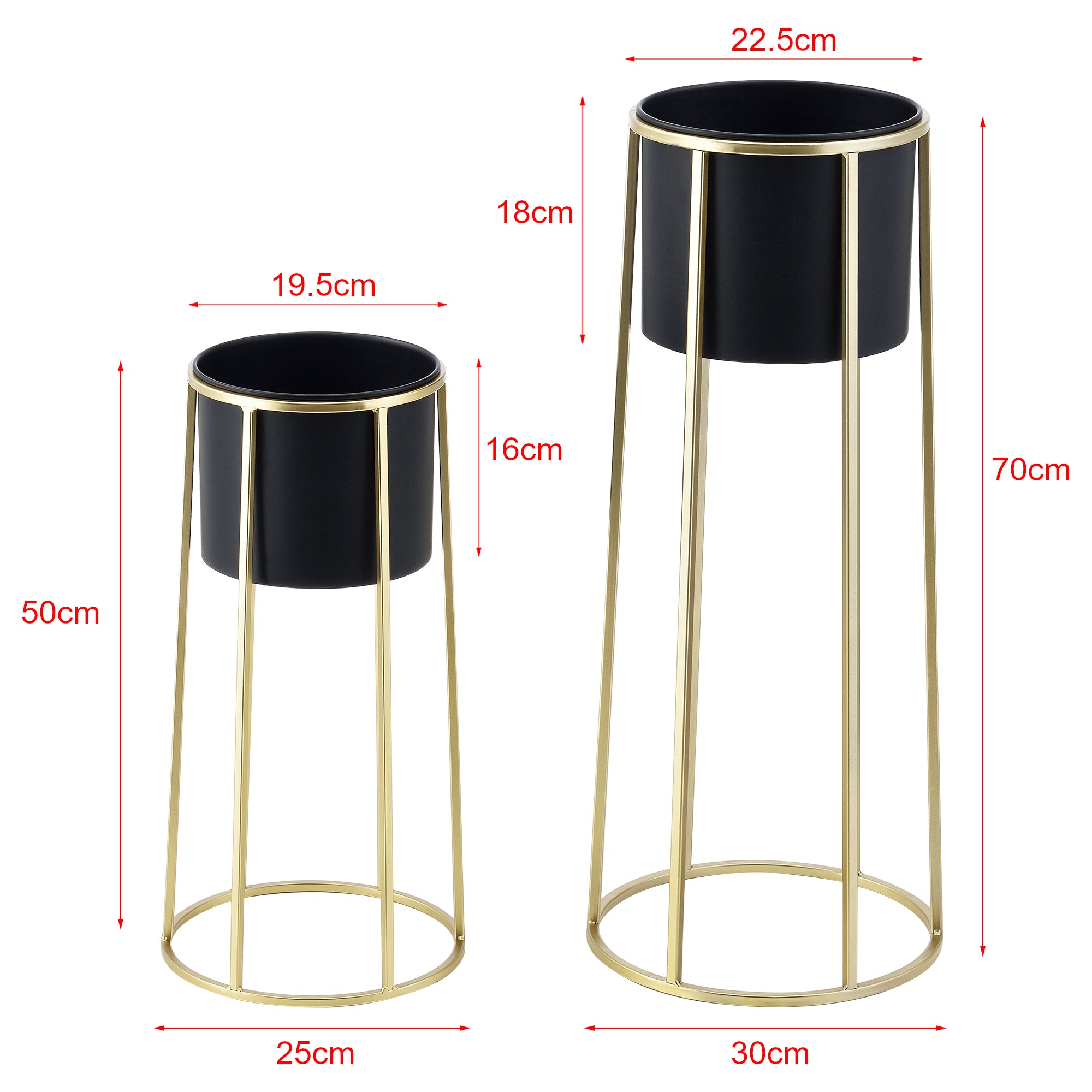 foto del prodotto set di 2 supporti per piante set vasi da fiori set vasi da fiori set vaso in metallo fioriera diverse dimensioni oro nero 03 0006050