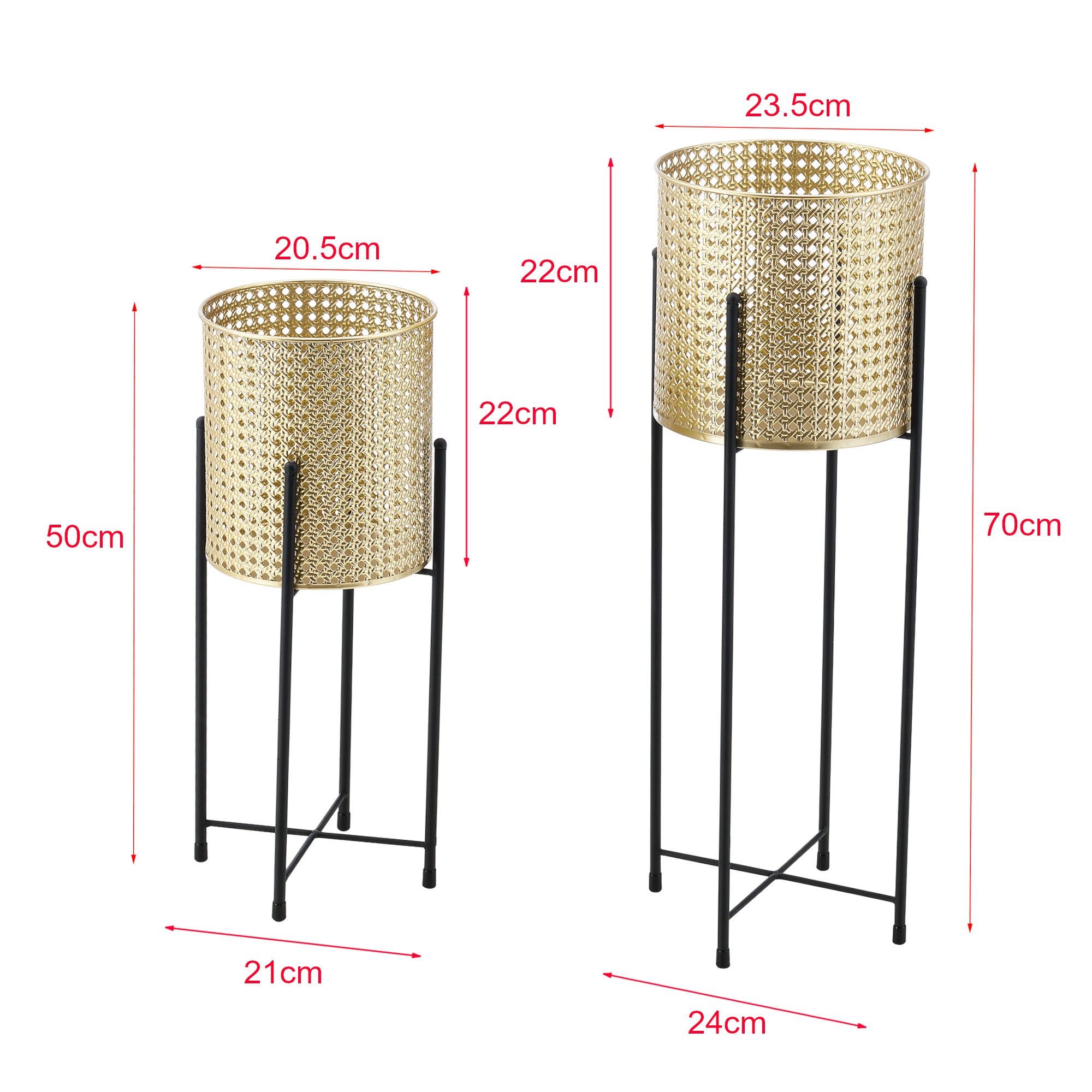 foto del prodotto set di 2 supporti per piante set vaso da fiori vassoio da fiori vaso in metallo diverse dimensioni oro nero 03_0006047