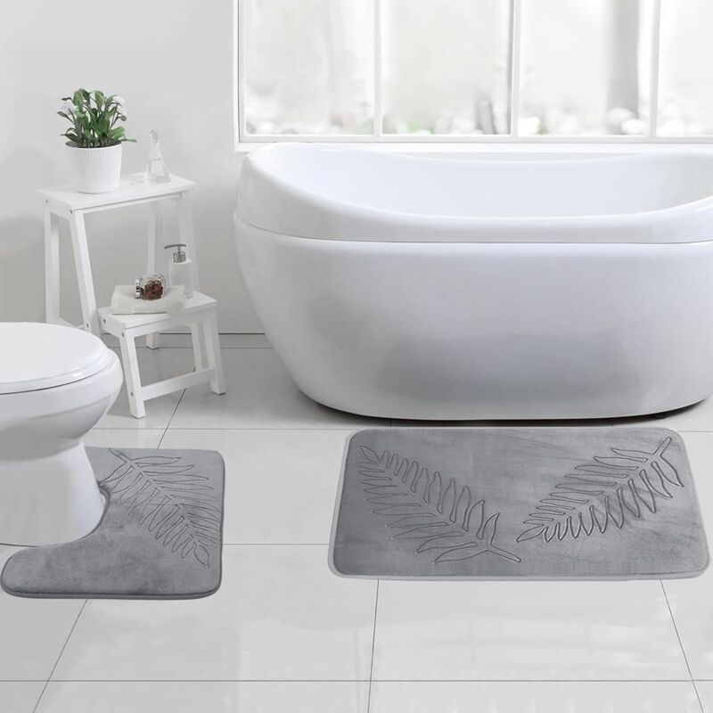 foto del prodotto set di 2 tappetini da bagno assorbenti e antiscivolo per doccia, vasca e wc grigio chiaro 50 x 80 cm a forma di u 40 x 50 cm sollbry