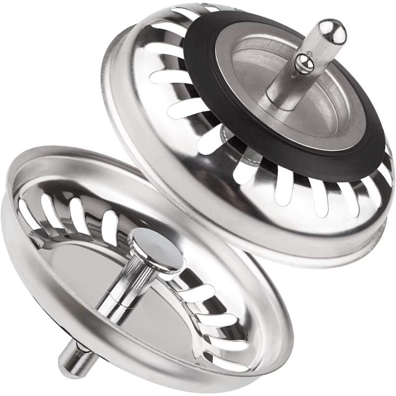 foto del prodotto set di 2 tappo per lavello da cucina inox, filtro universale per lavello da cucina 79,3 mm, tappo di scarico per lavello in acciaio inossidabile