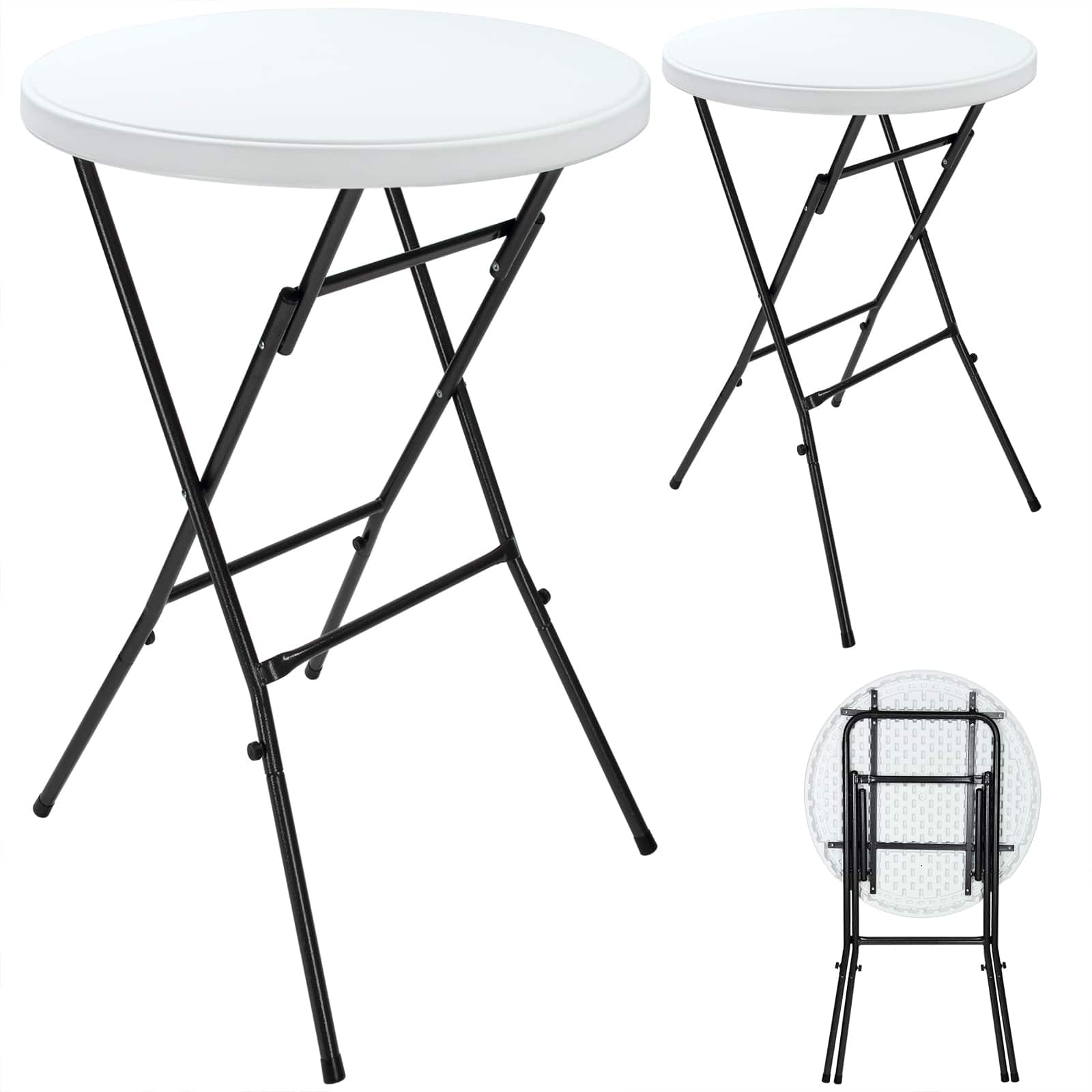 foto del prodotto set di 2 tavoli alti in plastica bianca 75cm pieghevoli