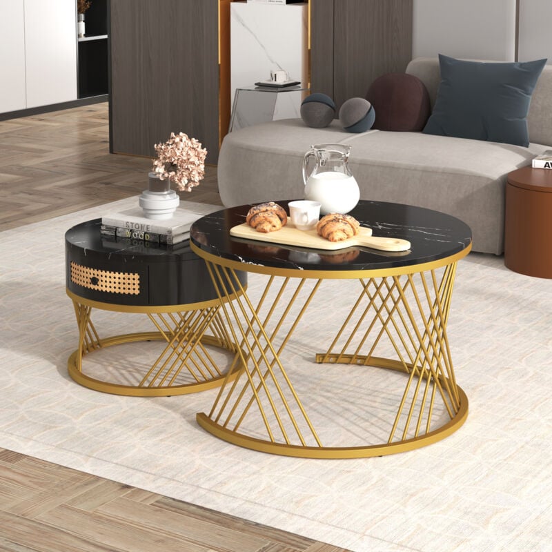 foto del prodotto set di 2 tavolini bassi a incastro, 70 x 45,5 cm 50 x 38,5 cm, nero oro