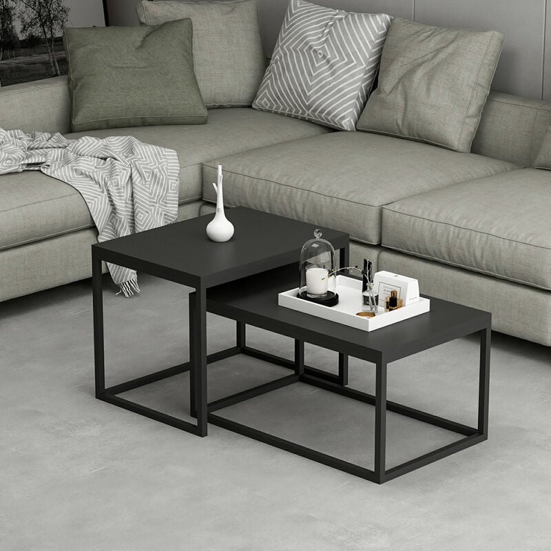 foto del prodotto set di 2 tavolini bassi aabenraa tavolini sovrapponibili nero, opaco en.casa 