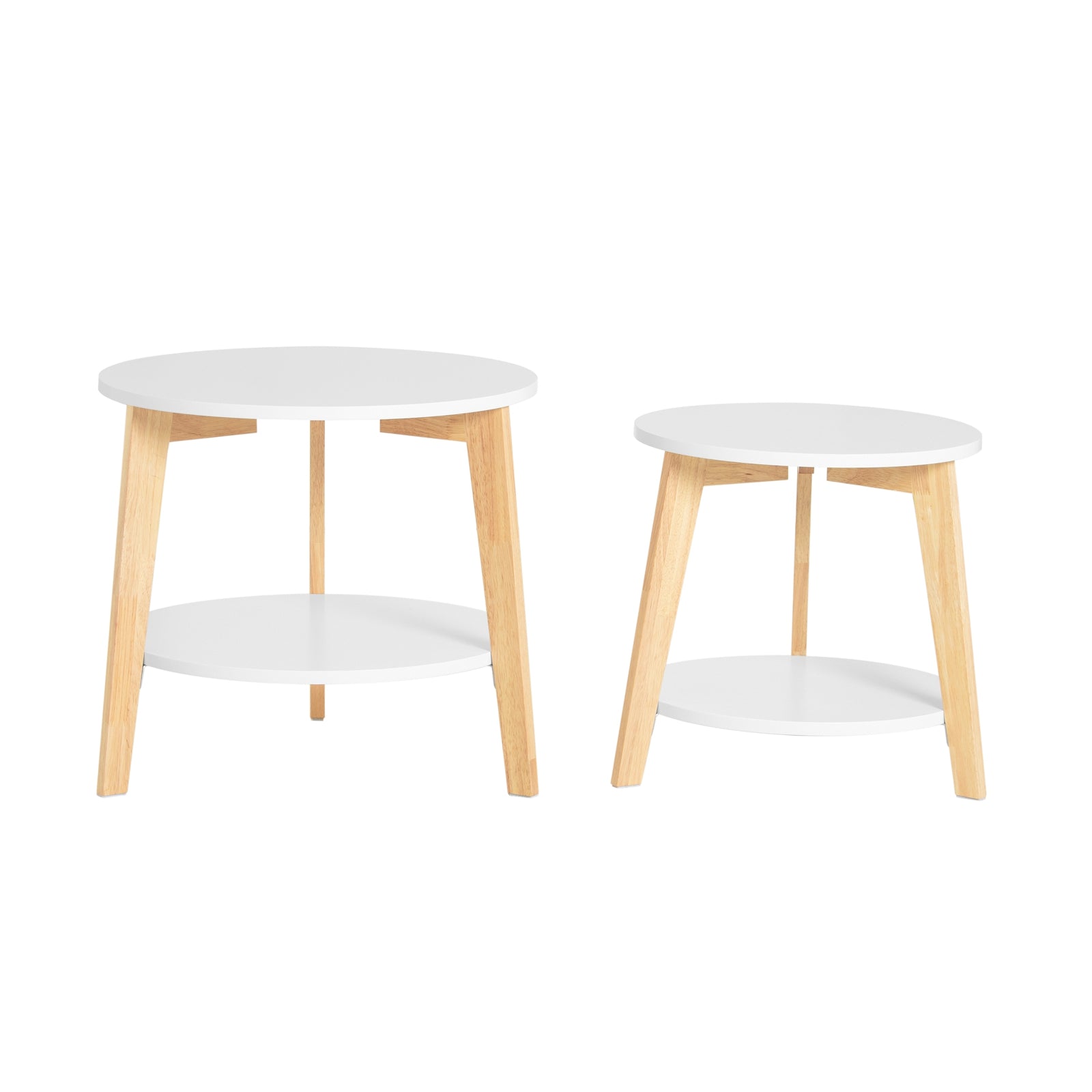 foto del prodotto set di 2 tavolini bassi da salotto in legno massiccio di hevea e mdf con 4 ripiani bianco fbt75 w