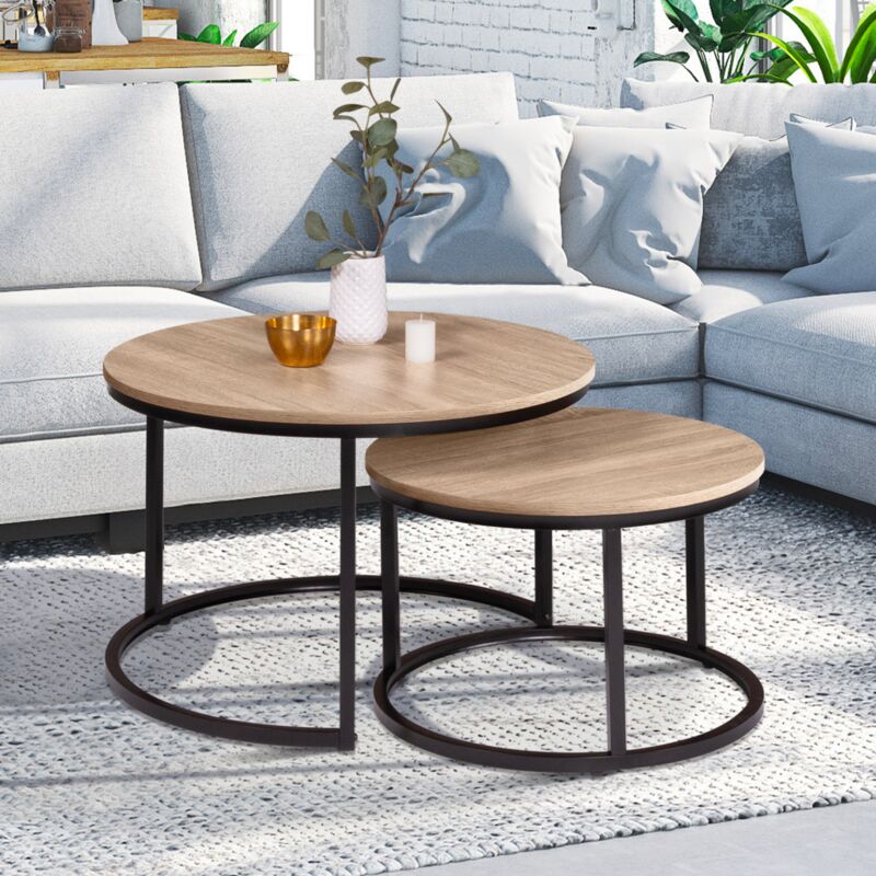 foto del prodotto set di 2 tavolini bassi impilabili detroit rotondi 54 70 dal design industriale