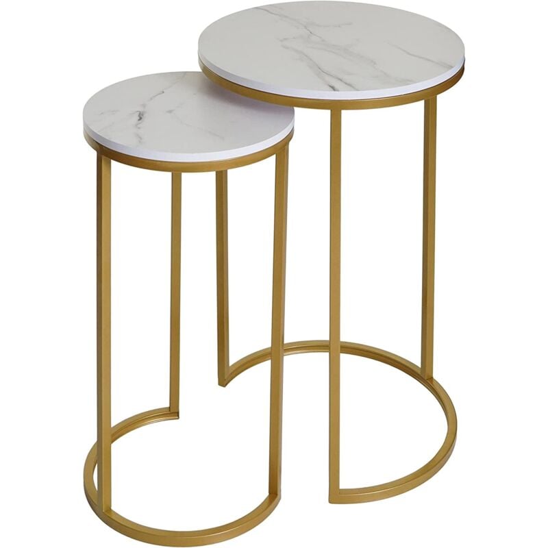 foto del prodotto set di 2 tavolini con aspetto di supporto vegetale, tavolini in marmo mdf bianco e oro tab04013