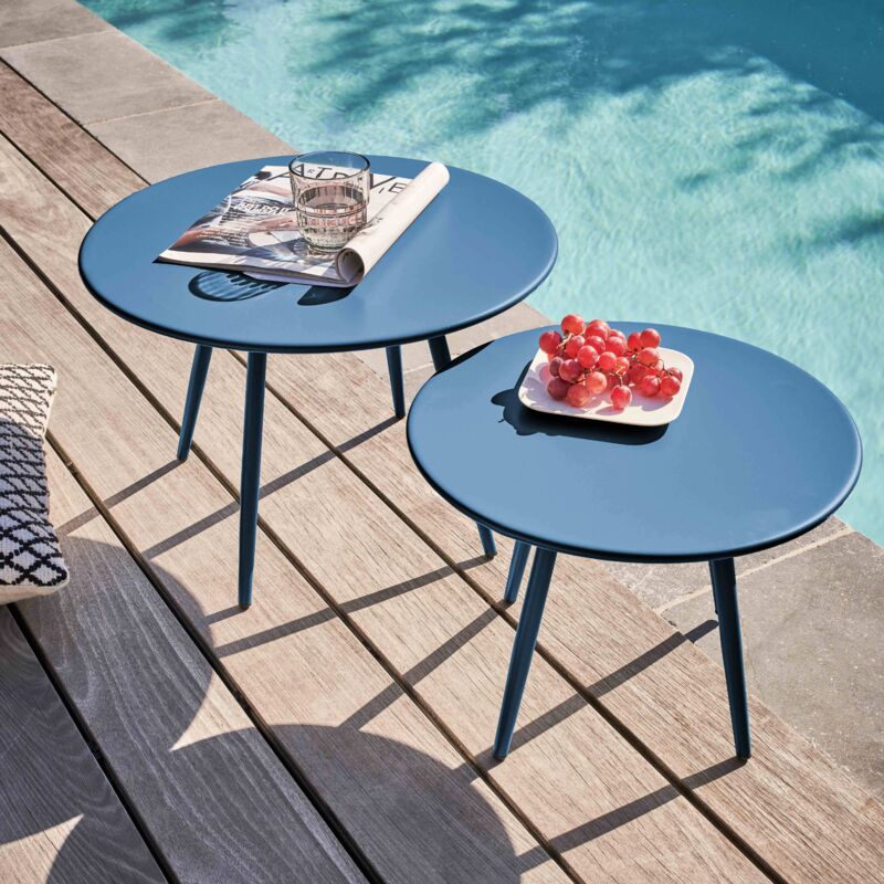 foto del prodotto set di 2 tavolini da giardino in acciaio blu pacifico palavas