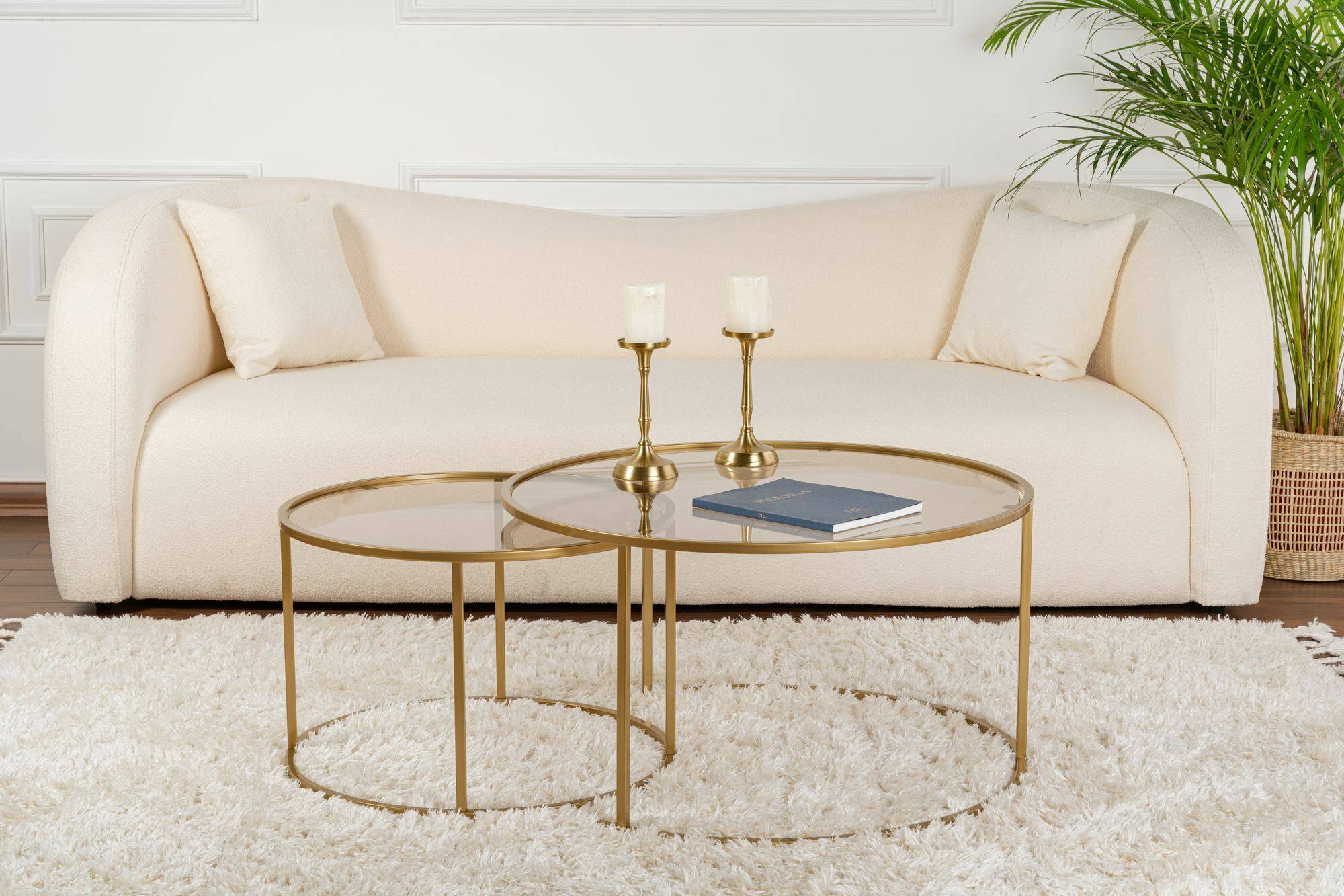 foto del prodotto set di 2 tavolini da salotto aedion, tavolo basso da caff , portariviste per divano, ripiano da soggiorno, 80x80 h43 cm, oro e bronzo