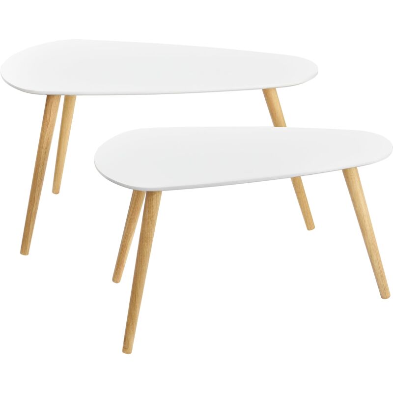 foto del prodotto set di 2 tavolini da salotto di diverse dimensioni design da salotto mdf pino 45,5 x 80 x 40 cm e 40,5 x 68 x 36 cm bianco opaco