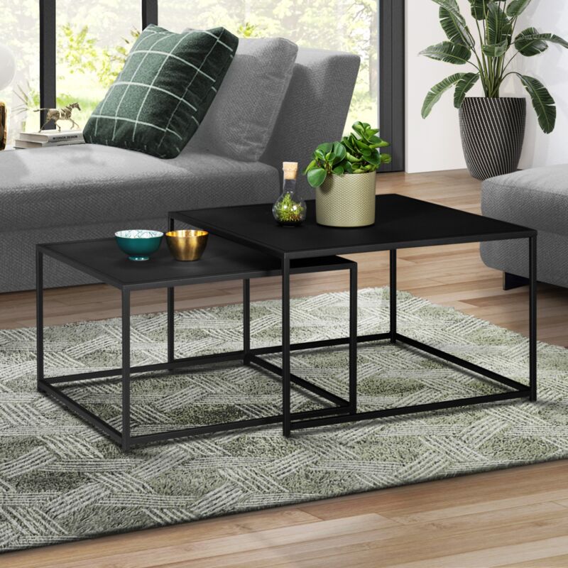 foto del prodotto set di 2 tavolini davis 60 70 in metallo nero opaco, design industriale