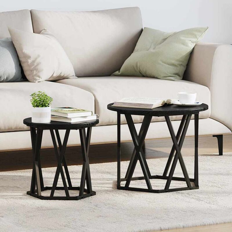 foto del prodotto set di 2 tavolini nesting nero e quercia in legno ingegnerizzato vidaxl