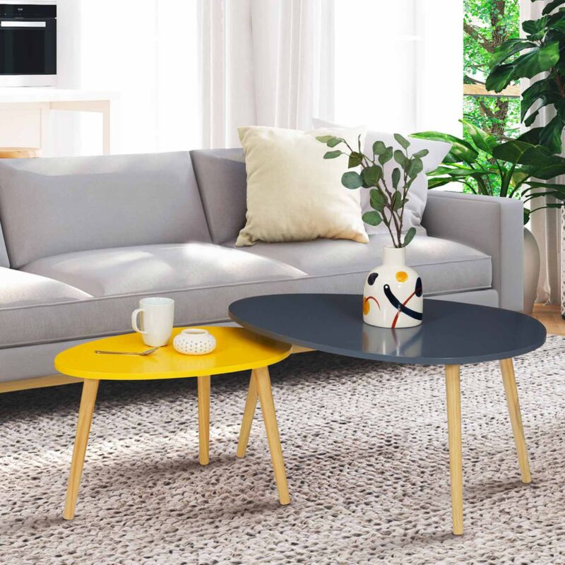 foto del prodotto set di 2 tavolini scandinavi gaia laccati grigi e gialli