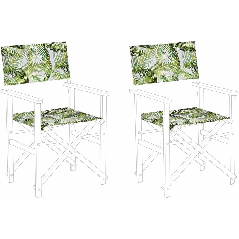 foto del prodotto set di 2 teli sostitutivi motivo foglie tropicali verde e bianco per sedie cine