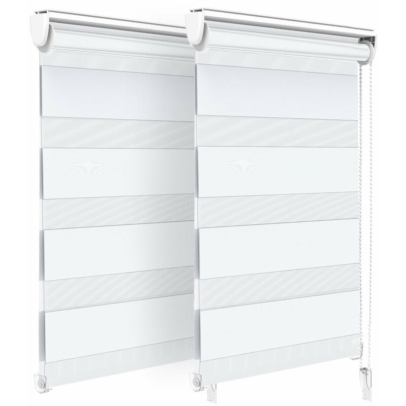 foto del prodotto set di 2 tenda a rullo doppia strato oscurante giorno e notte, catenella laterale, tenda interno zebra blinds bianco, 50 x 150 cm vounot