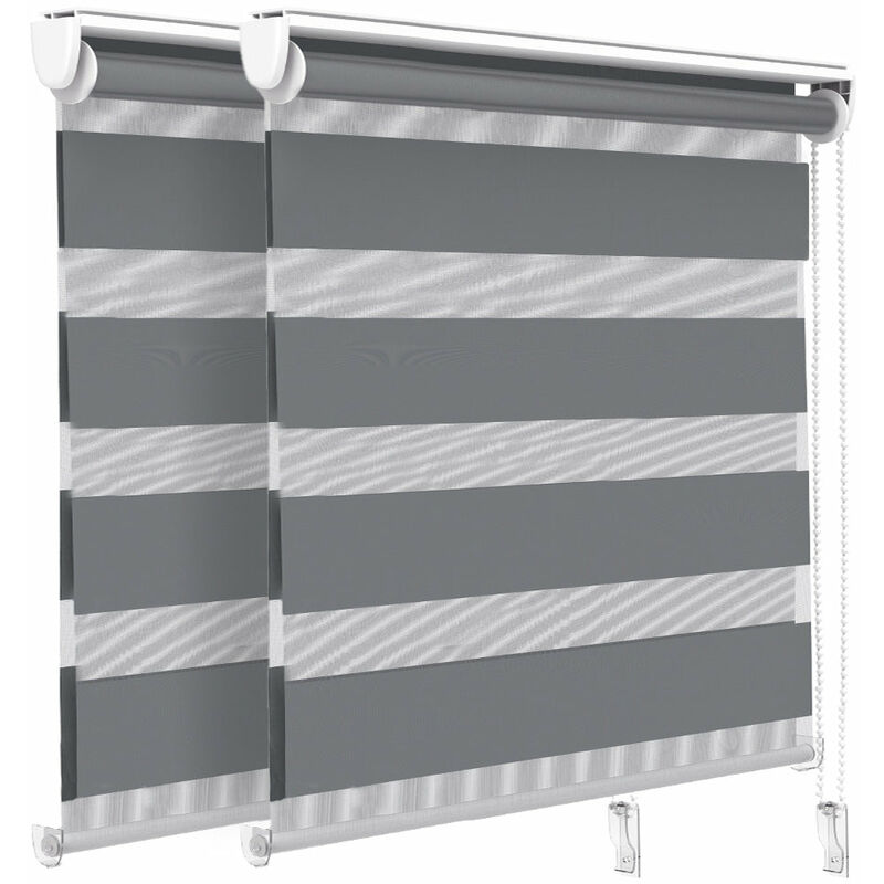 foto del prodotto set di 2 tenda a rullo doppia strato oscurante giorno e notte, catenella laterale, tenda interno zebra blinds grigio, 100 x 150 cm vounot