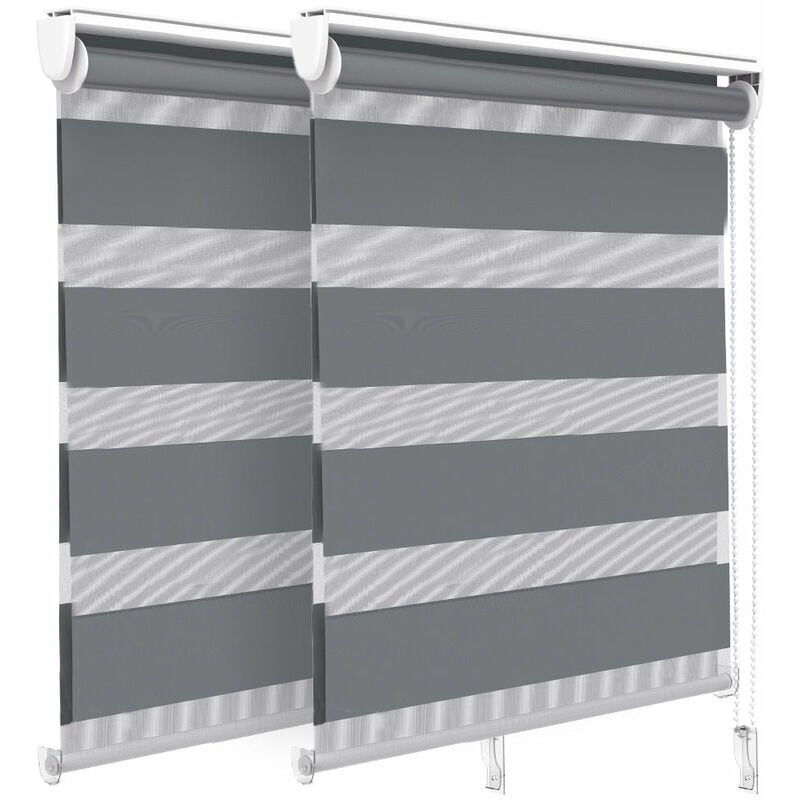 foto del prodotto set di 2 tenda a rullo doppia strato oscurante giorno e notte, catenella laterale, tenda interno zebra blinds grigio, 80 x 150 cm vounot