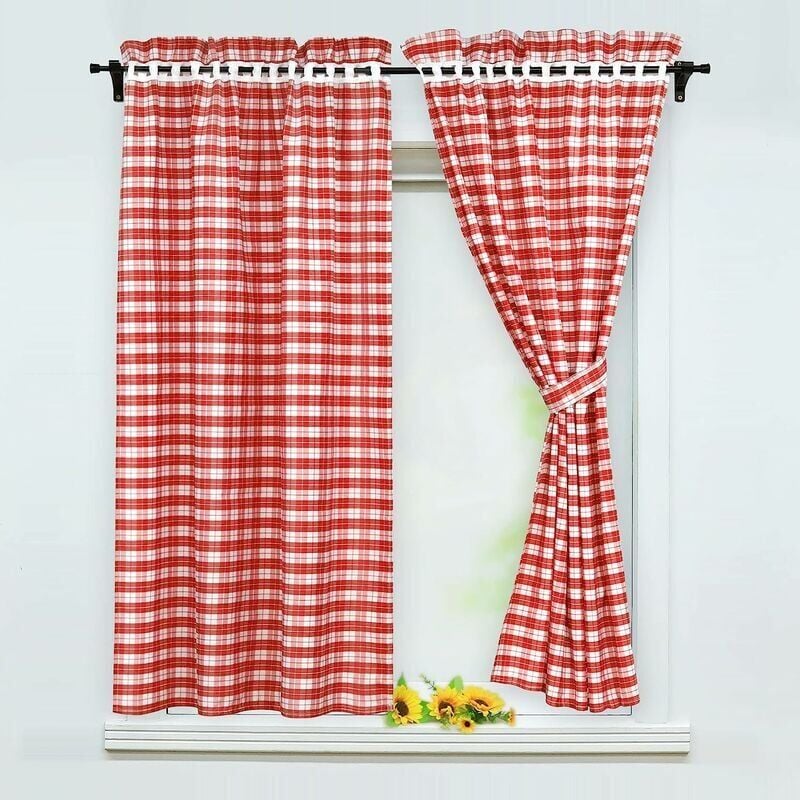 foto del prodotto set di 2 tende oscuranti con 2 fermatende, stile country, poliestere, rosso, lxa 80x120cm