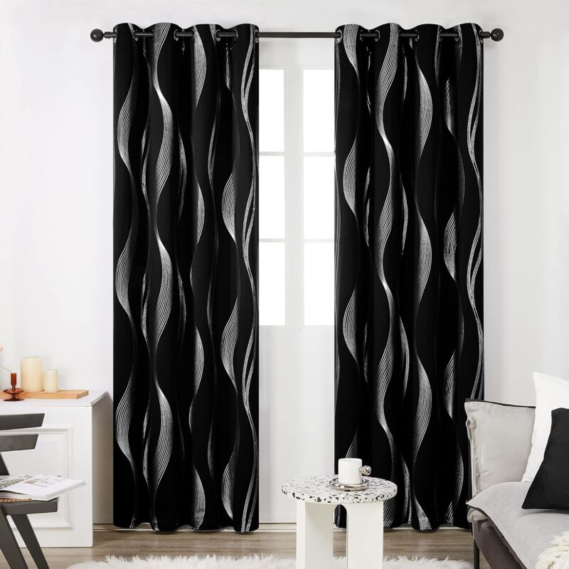 foto del prodotto set di 2 tende oscuranti per sala da pranzo, cucina, camera da letto, con occhielli, 132x244 cm, halloween, motivo a linee, tenda oscurante termica