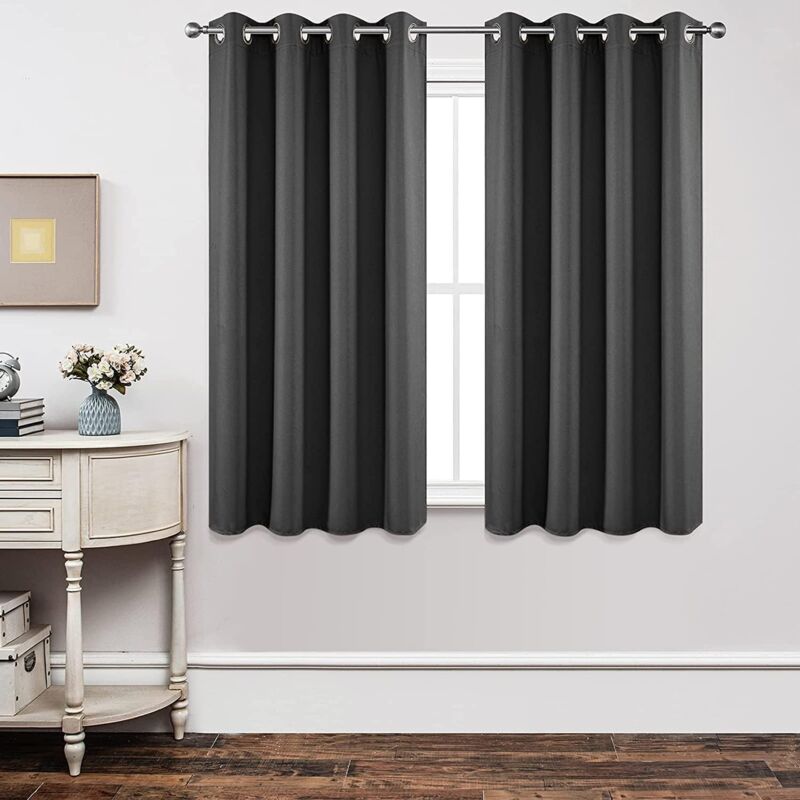 foto del prodotto set di 2 tende oscuranti, tende termiche, tende opache resistenti al calore, isolamento termico leggero, protezione uv, decorazione interna per camera da letto, casa, soggiorno (grigio scuro, 2xl106xh