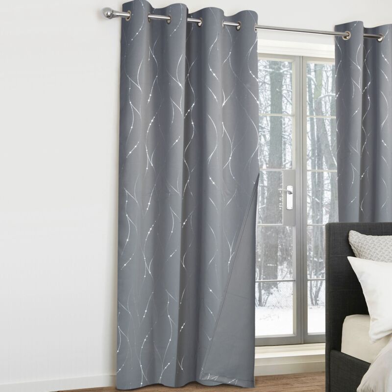 foto del prodotto set di 2 tende termiche grigio antracite a motivo curvo 140x240 cm