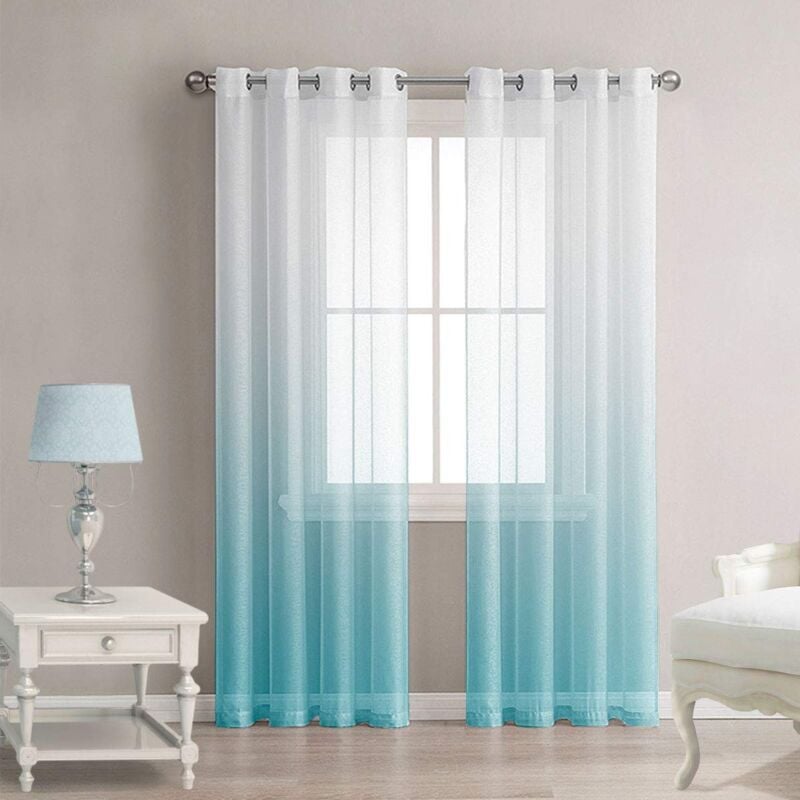 foto del prodotto set di 2 tende trasparenti bianche, pannelli per finestre in voile con occhielli solidi per soggiorno e camera da letto