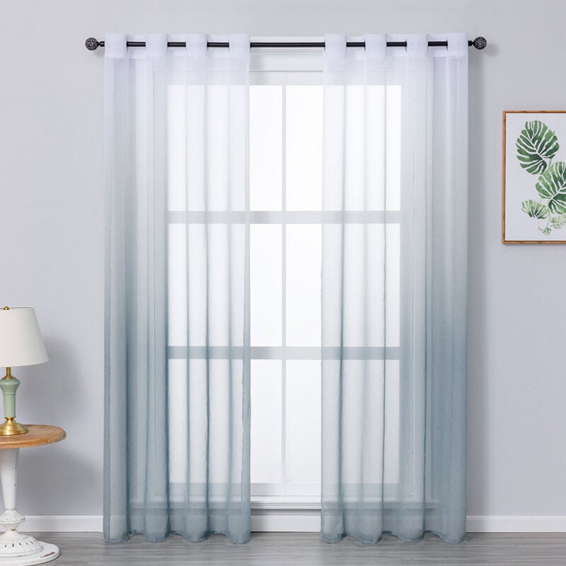 foto del prodotto set di 2 tende trasparenti bianche, pannelli per finestre in voile con occhielli solidi per soggiorno e camera da letto