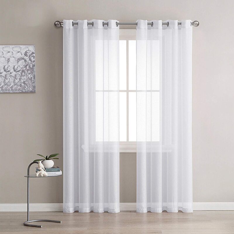 foto del prodotto set di 2 tende trasparenti bianche, pannelli per finestre in voile con occhielli solidi per soggiorno e camera da letto