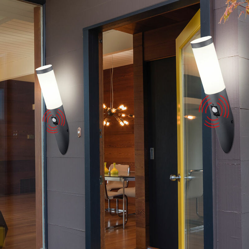 foto del prodotto set di 2 torce da parete lampade da esterno rilevatori di movimento luci da balcone da giardino antrhazit in un set con lampadine a led
