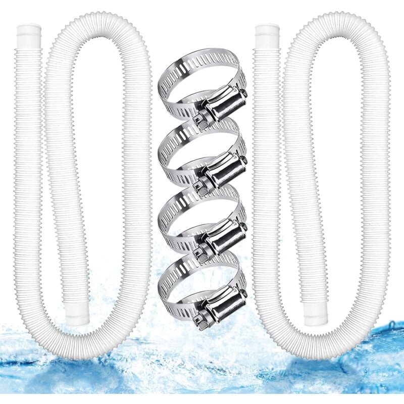foto del prodotto set di 2 tubi per piscina, tubo bianco da 32 mm, tubo di aspirazione per piscina, pompa per piscina con 4 morsetti fissi, 149,9 3,2 cm, per piscine